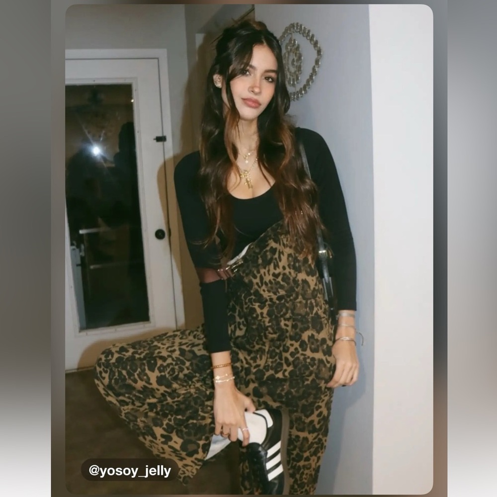 Cider DENIM LEOPARD POCKET BUCKLE UP WIDE LEG OVERSIZED JUMPSUIT XXS CC4-18